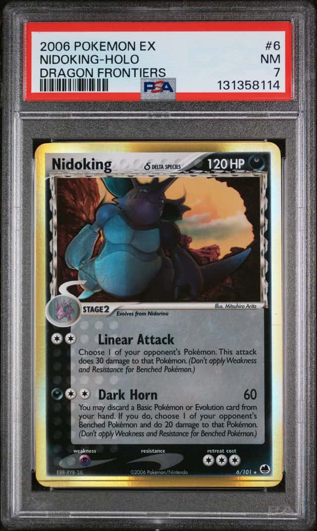 2006 POKEMON EX DRAGON FRONTIERS #6 NIDOKING-HOLO PSA 7