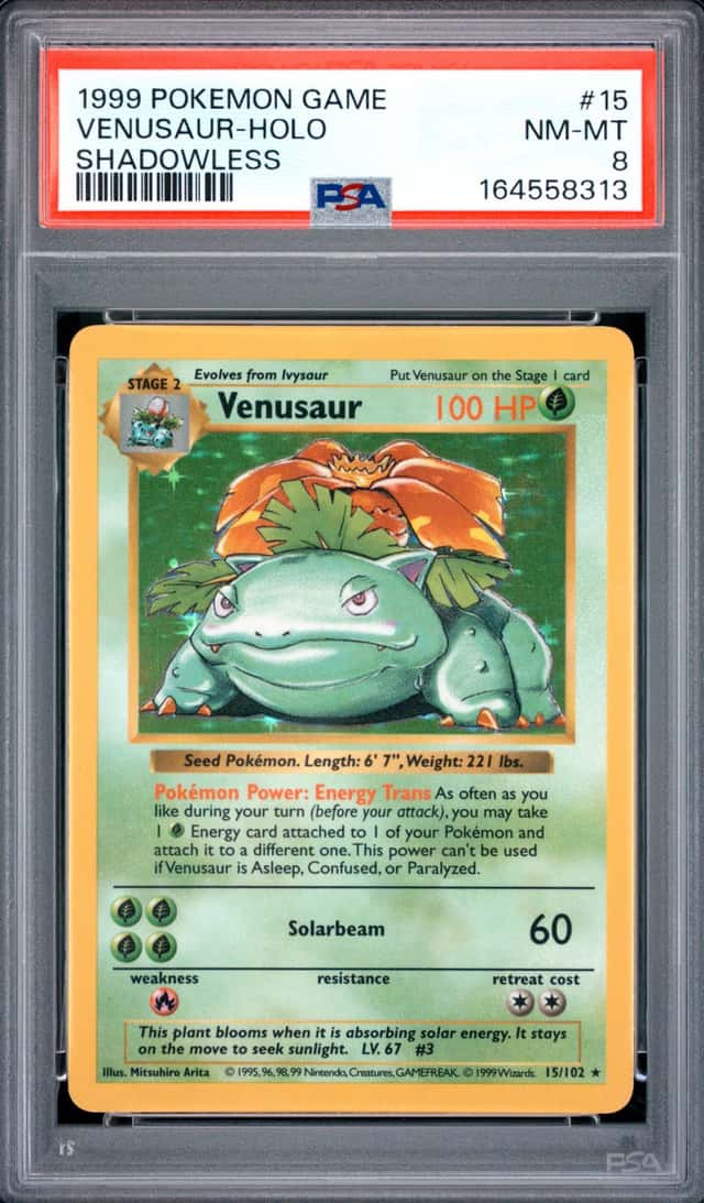 1999 POKEMON BASE SET SHADOWLESS #15 VENUSAUR-HOLO PSA 8