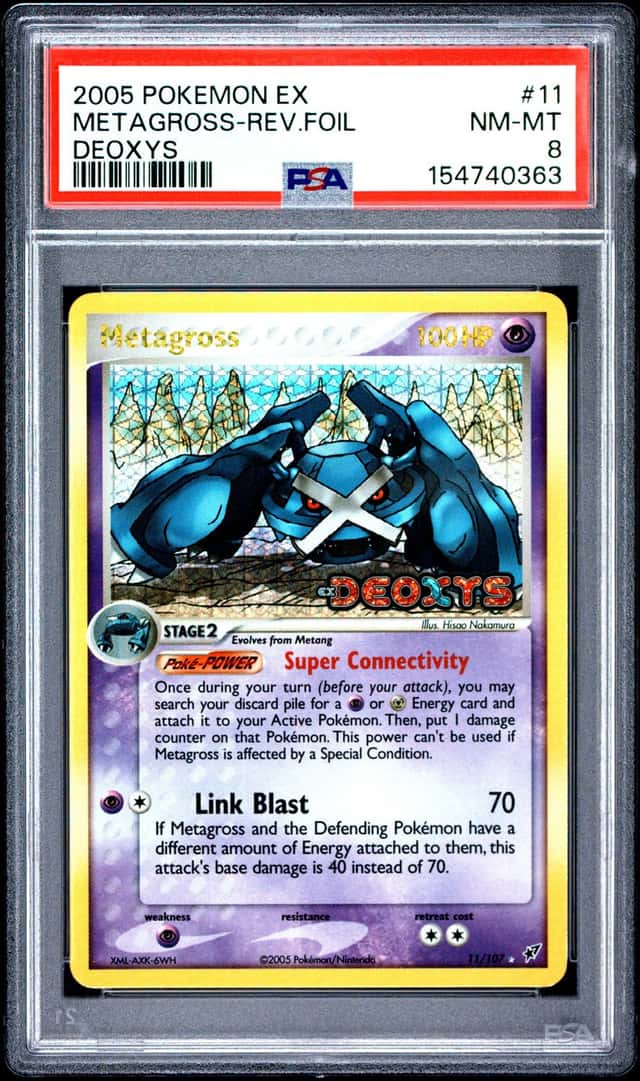 2005 POKEMON EX DEOXYS #11 METAGROSS-REVERSE FOIL PSA 8