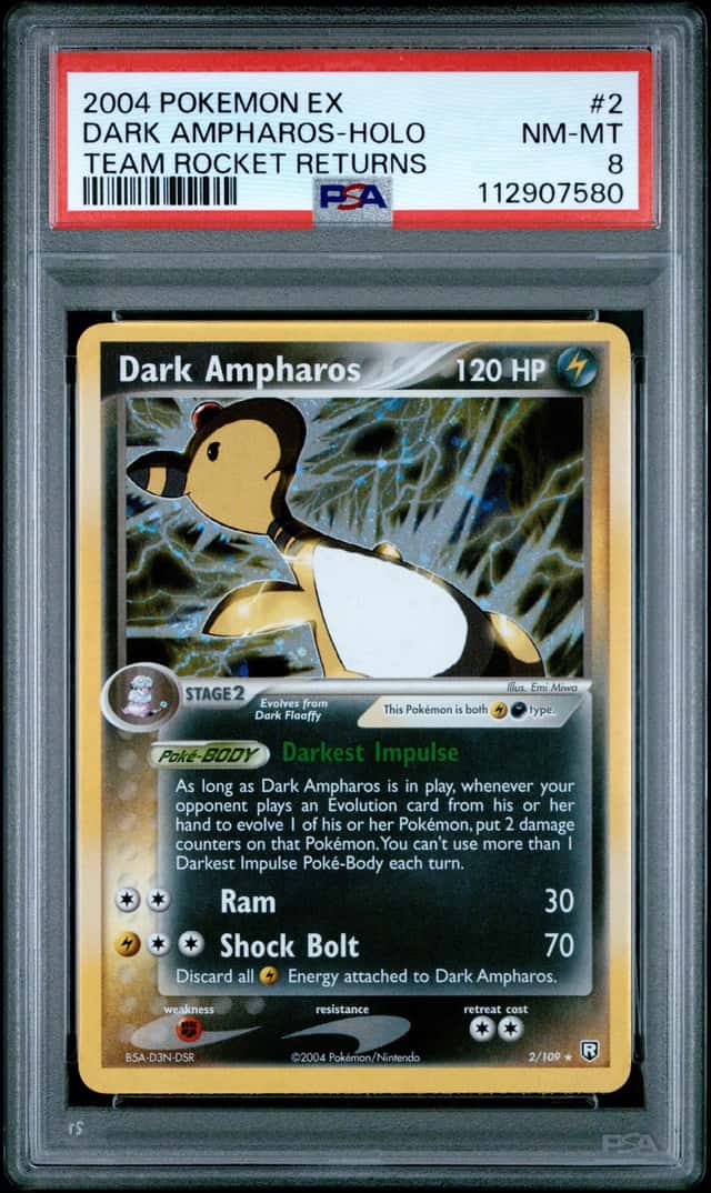 2004 POKEMON EX TEAM ROCKET RETURNS #2 DARK AMPHAROS-HOLO PSA 8