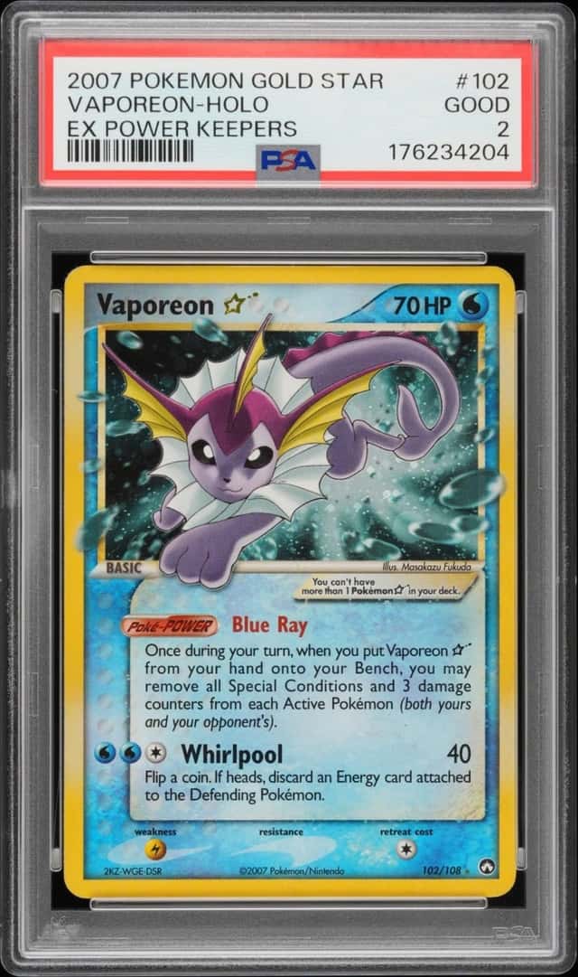 2007 POKEMON EX POWER KEEPERS GOLD STAR #102 VAPOREON-HOLO PSA 2