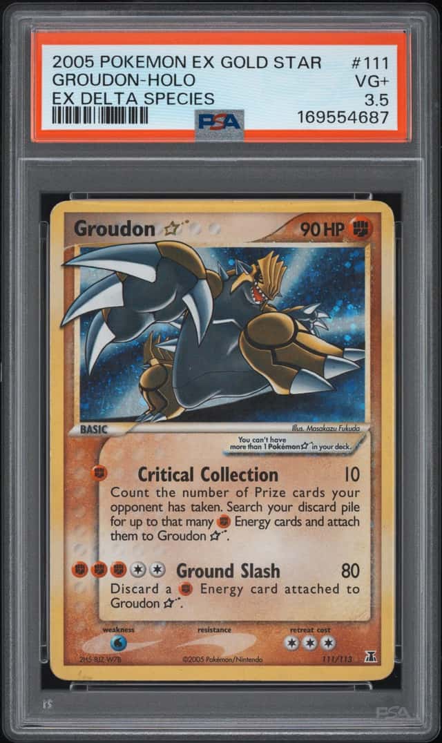 POKEMON GROUDON GOLD STAR HOLO 2005 DELTA SPECIES #111 PSA 3.5