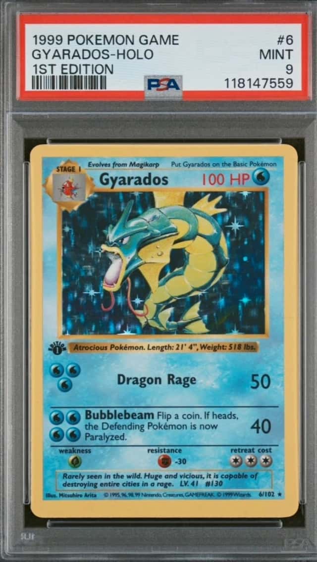 Pokemon TCG 1999 Gyarados Base Set 1st Edition Holo 6/102 PSA 9 Cert