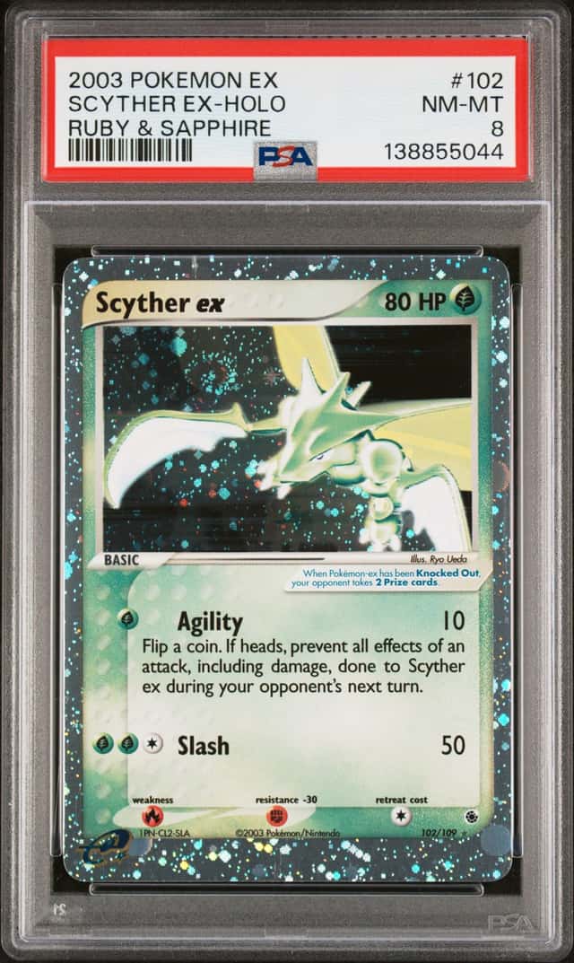 Pokemon TCG Scyther ex 102/109 EX Ruby & Sapphire Holo Graded - psa 8 - swirl