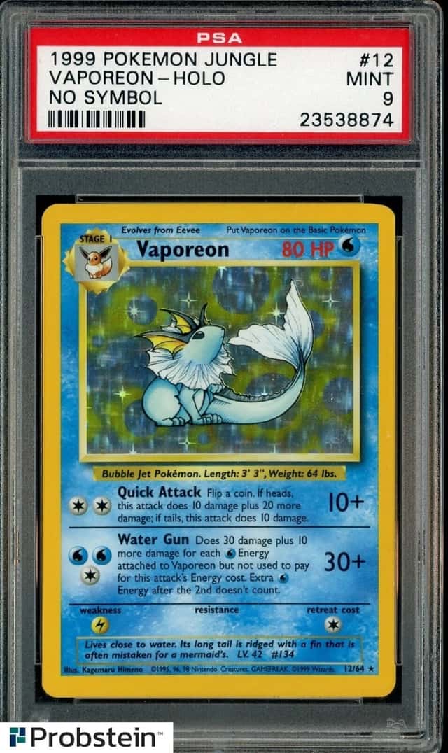 1999 POKEMON JUNGLE #12 VAPOREON-HOLO NO SYMBOL PSA 9 MINT