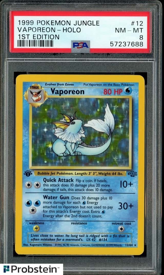 1999 POKEMON JUNGLE #12 VAPOREON HOLO 1ST EDITION PSA 8 NM-MT