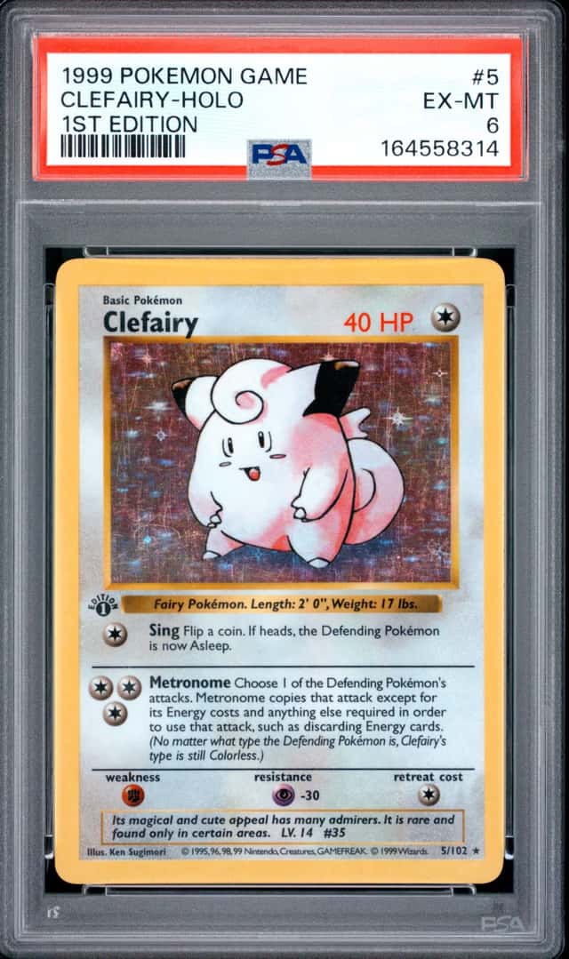 1999 POKEMON BASE SET 1ST EDITION #5 CLEFAIRY-HOLO PSA 6