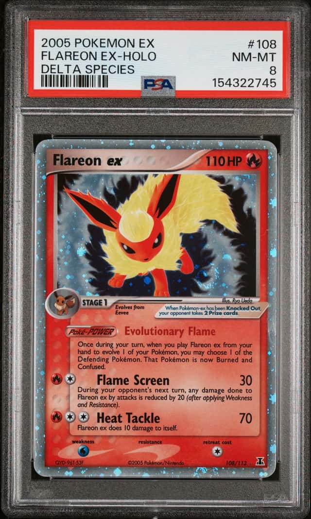 2005 POKEMON EX DELTA SPECIES #108 FLAREON EX-HOLO PSA 8