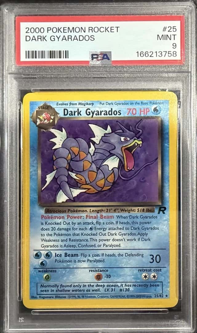 2000 Pokémon TCG Dark Gyarados Card 25/82 Non Holo PSA 9