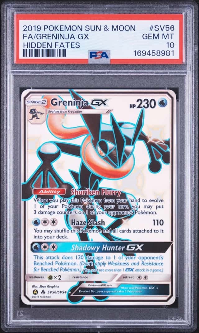 2019 POKEMON SUN & MOON HIDDEN FATES #SV56 FULL ART/GRENINJA GX PSA 10