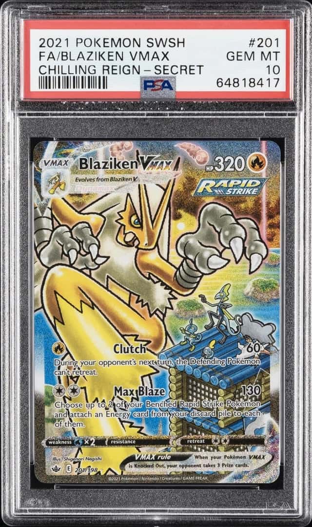2021 POKEMON SWORD & SHIELD CHILLING REIGN SECRET FULL ART/BLAZIKEN VMAX PSA 10