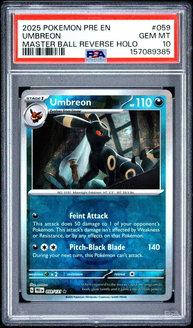 2025 Pokemon Pre EN-Prismatic Evolutions Umbreon Master Ball Reverse Holo PSA 10