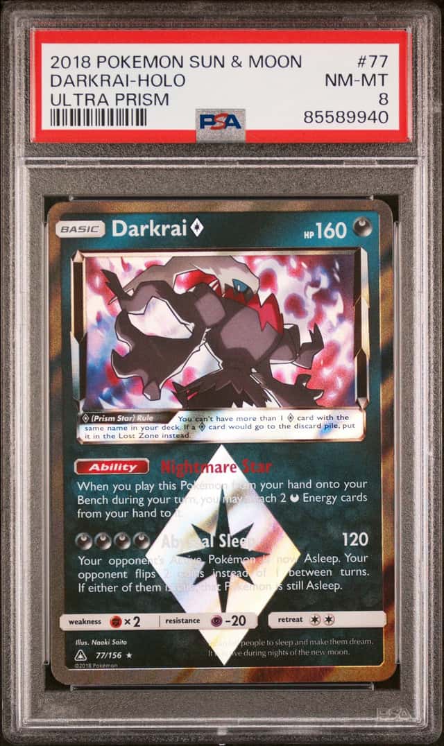 POKEMON SUN & MOON ULTRA PRISM 2018 #77 DARKRAI-HOLO PSA 8