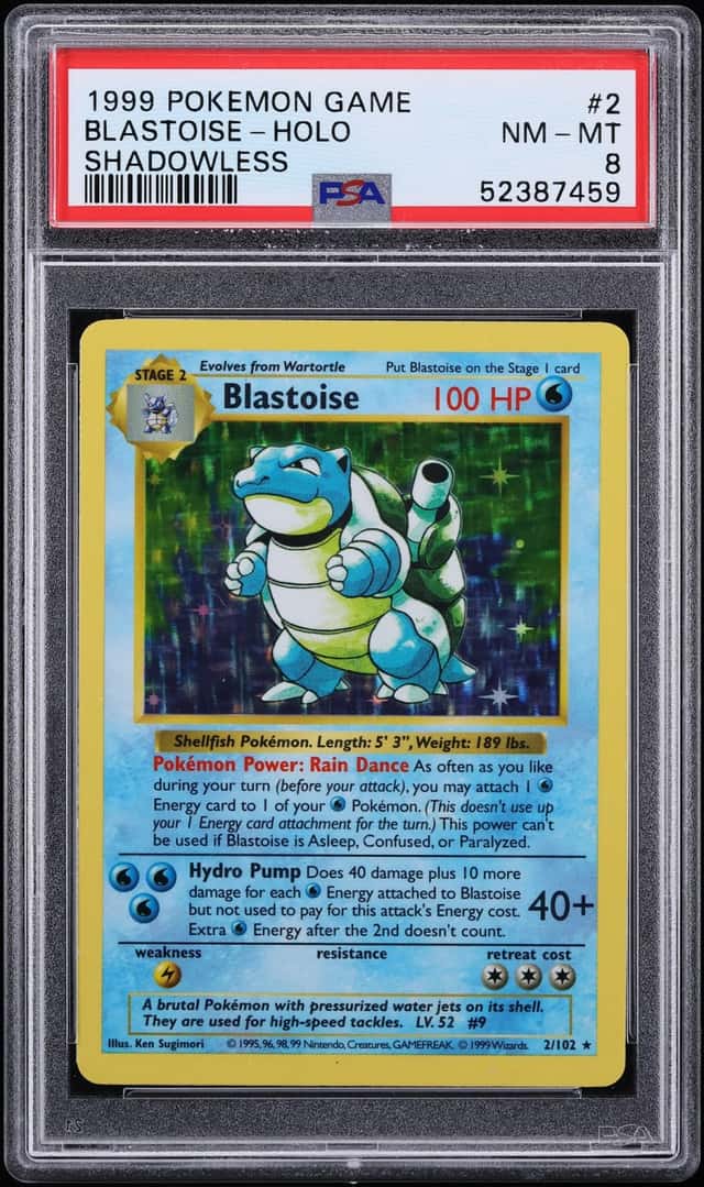 1999 Pokemon Base Set Shadowless Holo Blastoise #2 PSA 8 NM-MT