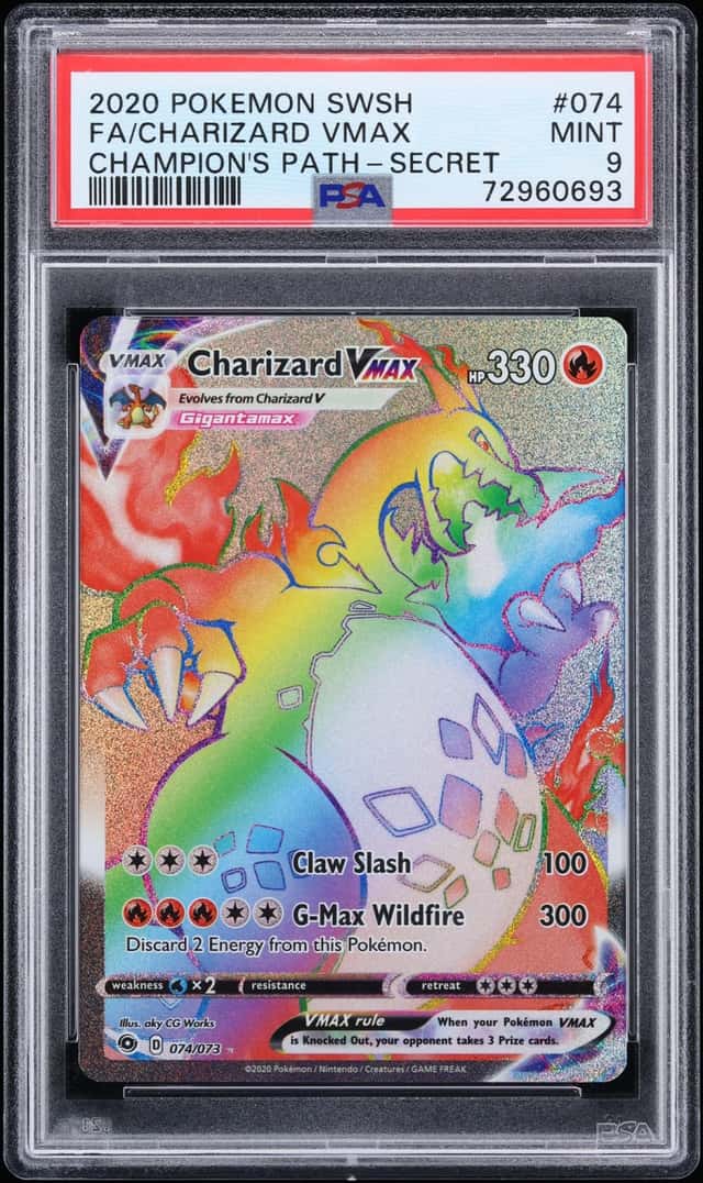 2020 Pokemon SWSH Champion's Path Rainbow Rare Charizard VMAX #074 PSA 9 MINT