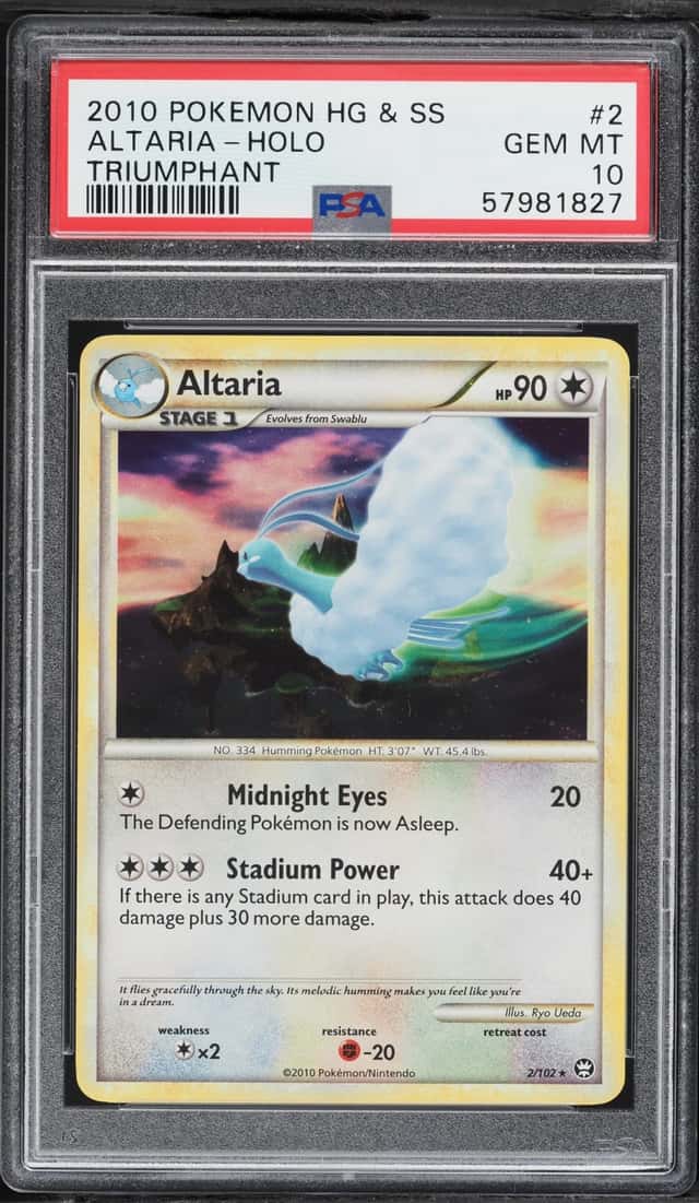 2010 Pokemon HeartGold & SoulSilver Triumphant Holo Altaria #2 PSA 10 GEM MINT