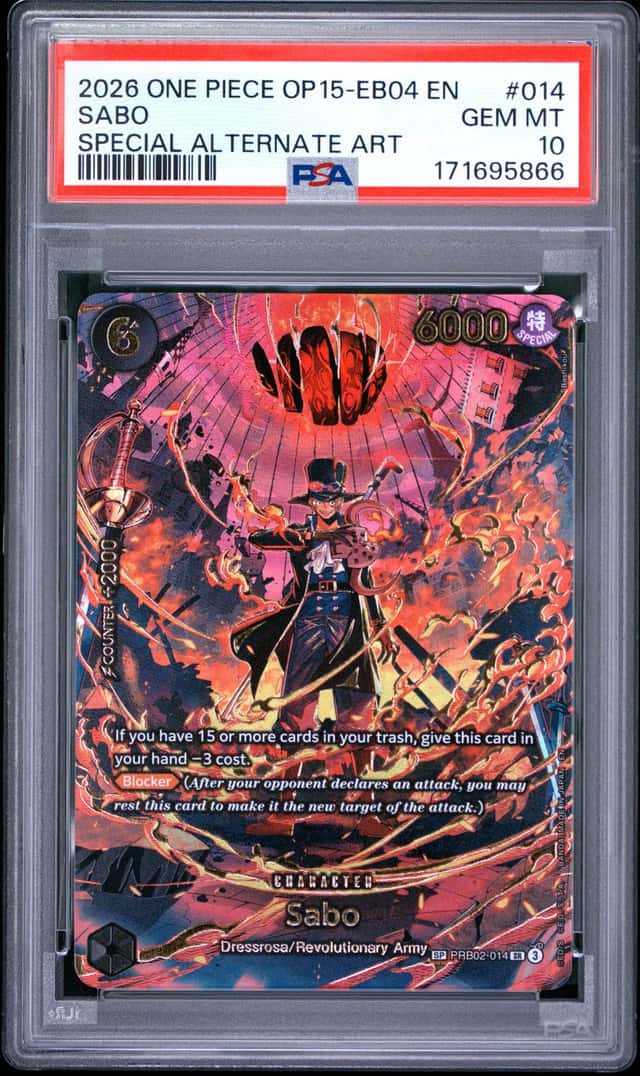 2026 ONE PIECE OP15-EB04-ADVENTURE ON KAMI'S ISLAND #014 SABO PSA 10