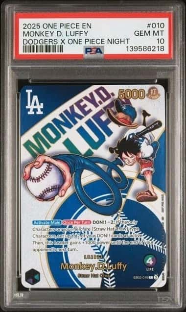 ONE PIECE MONKEY D. LUFFY 2025 PROMOS #010 DODGERS X ONE PIECE NIGHT PSA 10