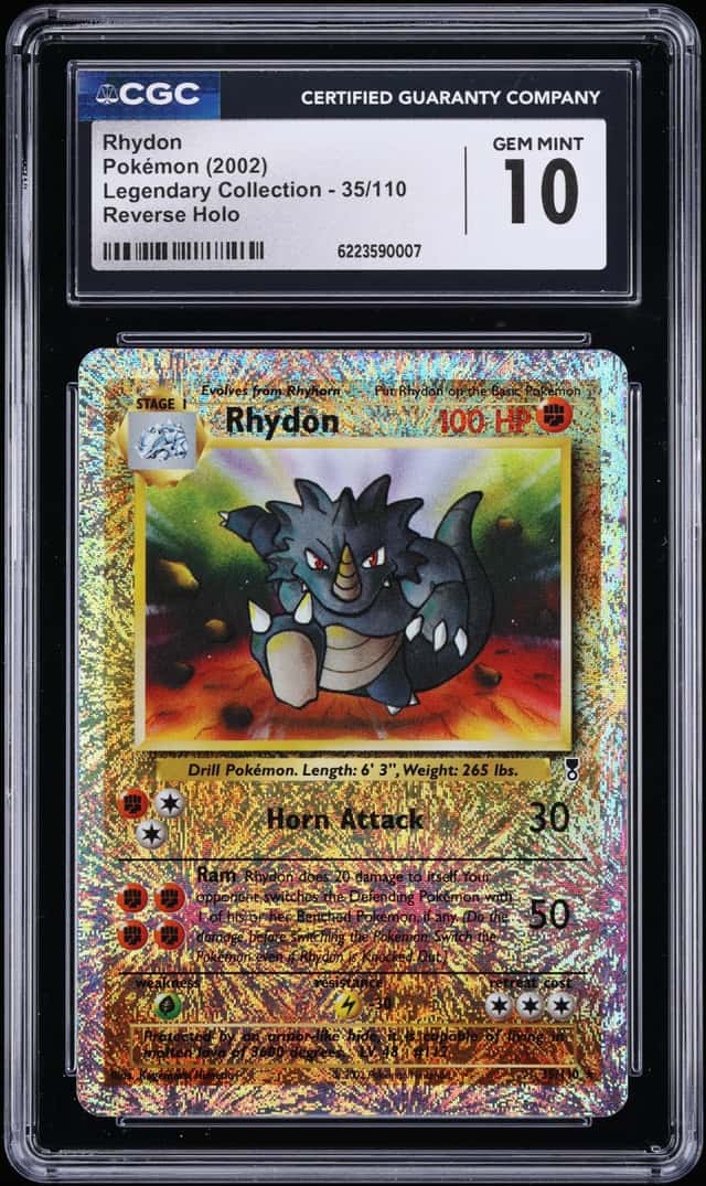 2002 Pokemon Legendary Collection Reverse Holo Rhydon #35 CGC 10 GEM MINT