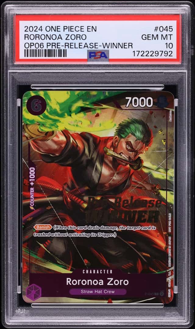 2024 One Piece Tournament Promo Pre-Release Winner Alt Art Roronoa Zoro #P-045 PSA 10 GEM MINT