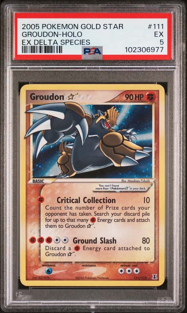 2005 Pokemon EX Delta Species Holo Groudon GOLD STAR #111 PSA 5 EX