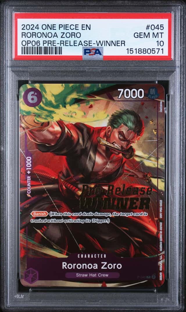 2024 One Piece EN OP06 Pre-Release Winner #045 Roronoa Zoro PSA 10 GEM MINT