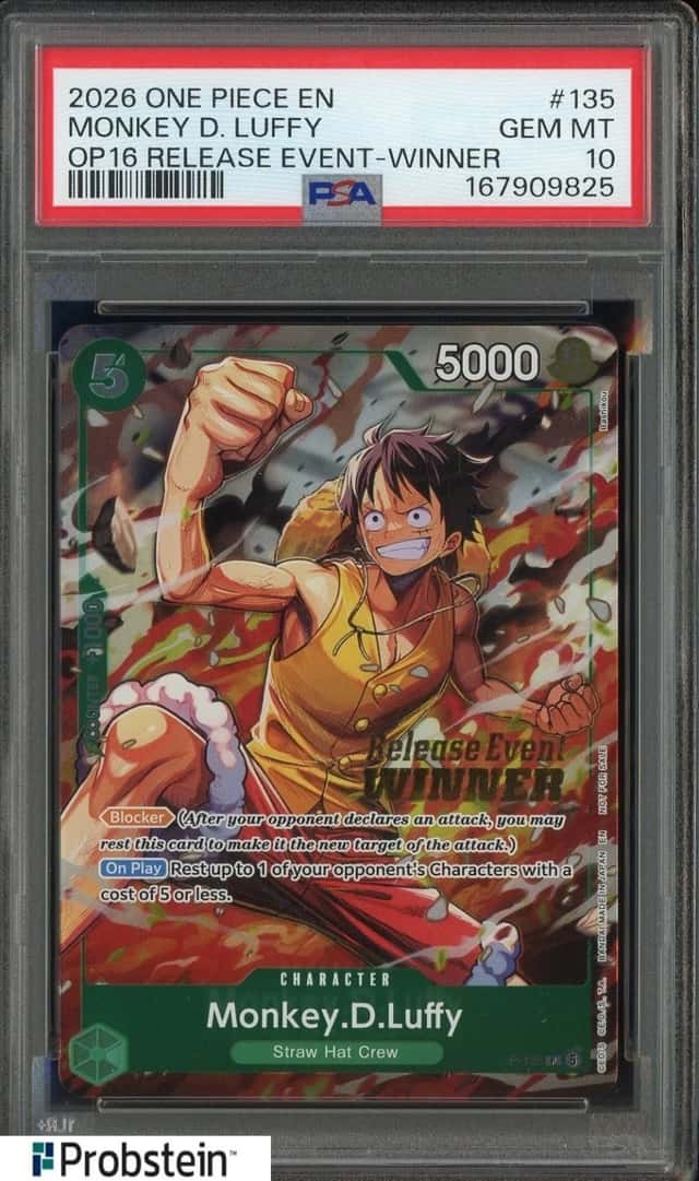 2026 One Piece EN OP16 Release Event Winner #135 Monkey D Luffy PSA 10