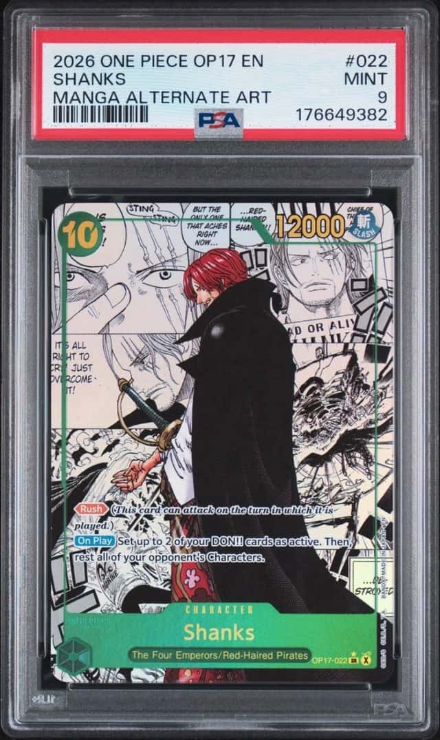 2026 ONE PIECE THE WORLD'S STRONGEST WARRIORS MANGA ALT ART #022 SHANKS PSA 9