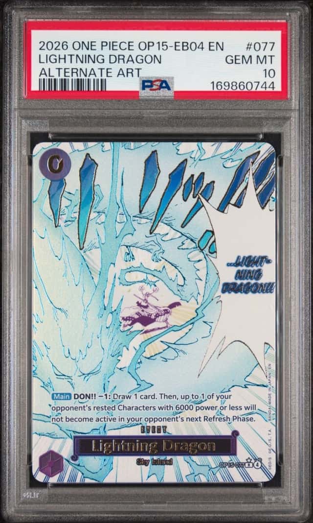 2026 ONE PIECE OP15-EB04 KAMI'S ISLAND ALT ART #077 LIGHTNING DRAGON PSA 10