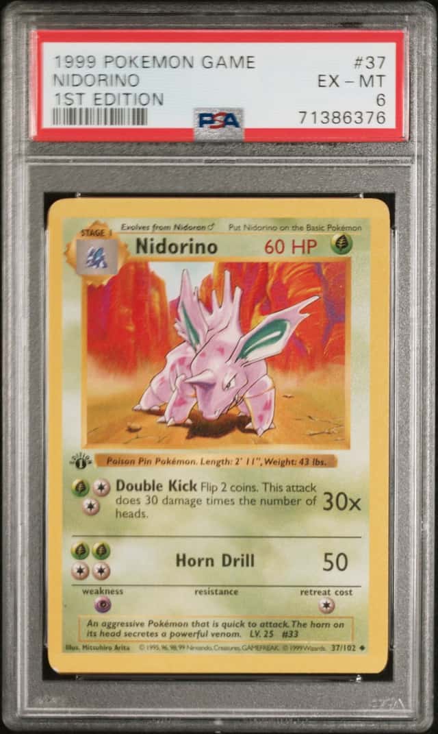 Pokémon TCG Base Set Nidorino 1st Edition 37/102 1999 English PSA 6