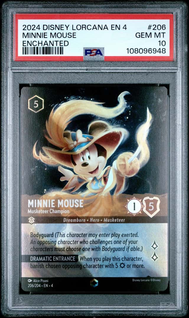 2024 Disney Lorcana Minnie Mouse Musketeer Champ AltArt Enchanted 206/204 PSA 10