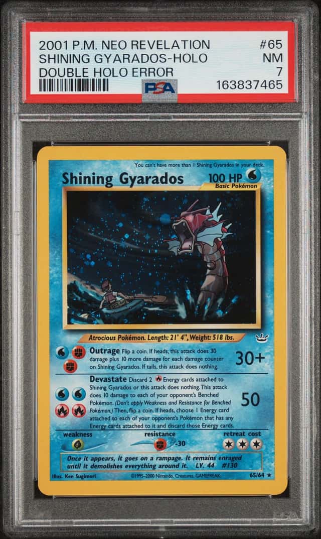 POKEMON SHINING GYARADOS 2001 NEO REVELATION #65 DOUBLE HOLO ERROR HOLO PSA 7