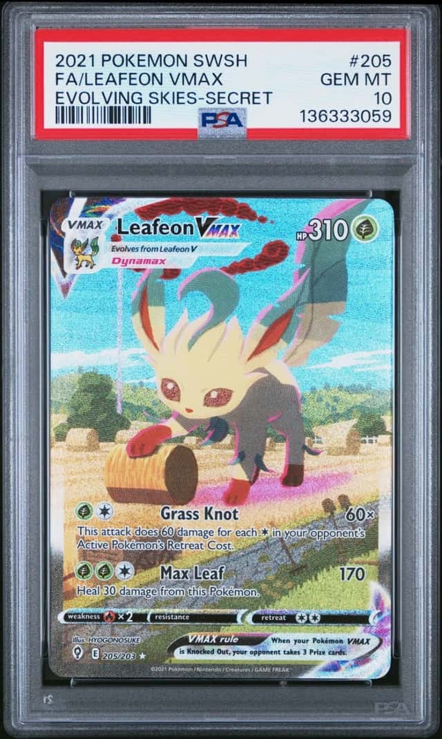 2021 POKEMON SWORD & SHIELD EVOLVING SKIES SECRET FULL ART/LEAFEON VMAX PSA 10