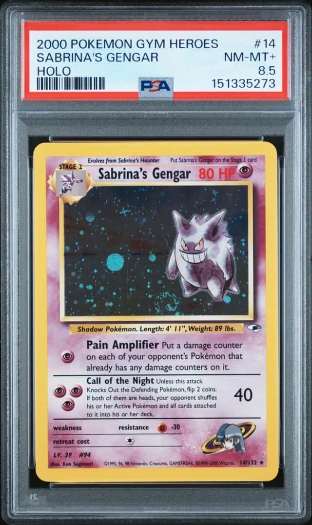 2000 POKEMON SABRINA'S GENGAR HOLO GYM HEROES #14 PSA 8.5 *POP 28/SWIRL*
