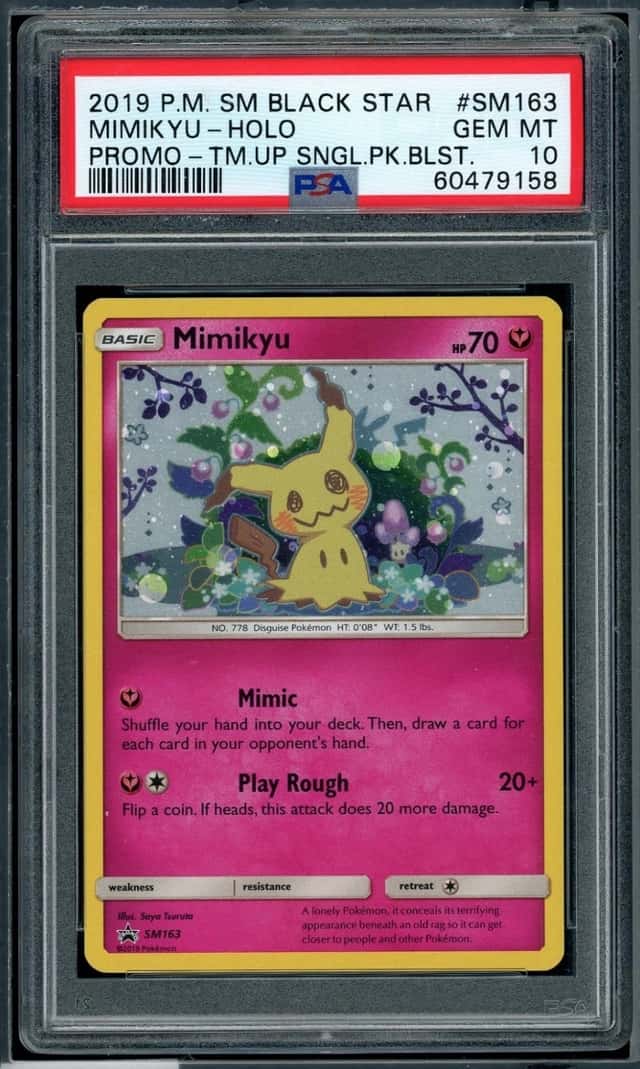 POKEMON MIMIKYU 2019 SUN & MOON BSP #SM163 PROMO-TM.UP SNGL.PK.BLST. HOLO PSA 10