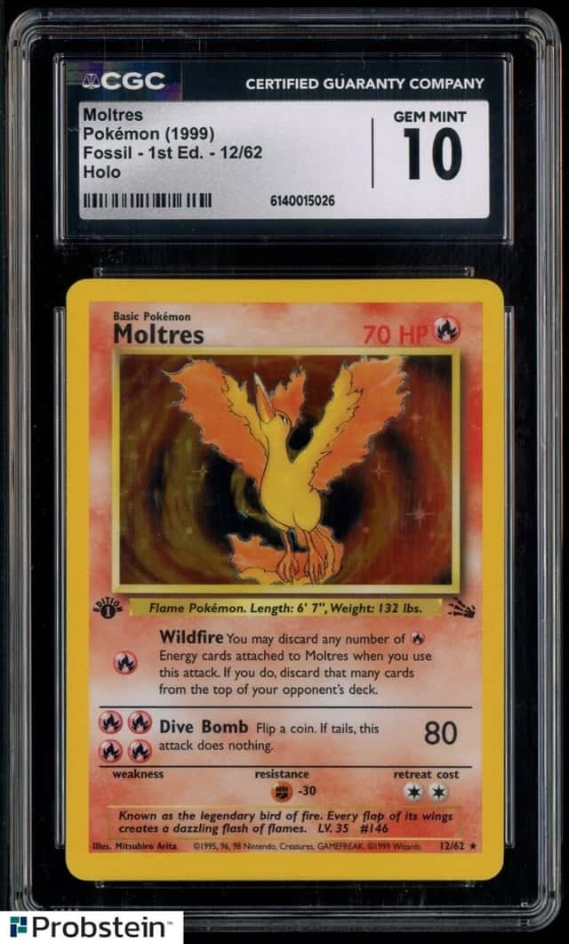 1999 Pokemon Fossil 1st Edition #12/62 Moltres Holo CGC 10 GEM MINT