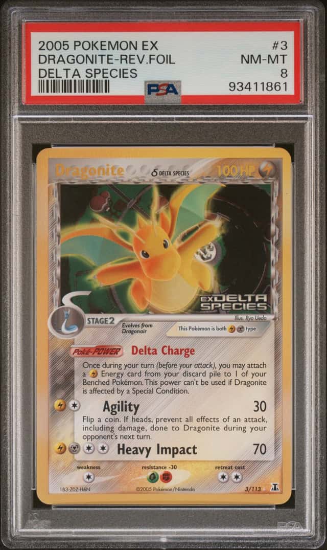 Pokemon 2005 Dragonite 3/113 Reverse Holo EX Delta Species PSA 8