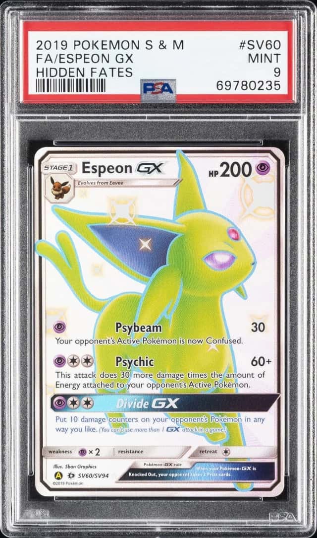 2019 POKEMON SUN & MOON HIDDEN FATES #SV60 FULL ART/ESPEON GX PSA 9