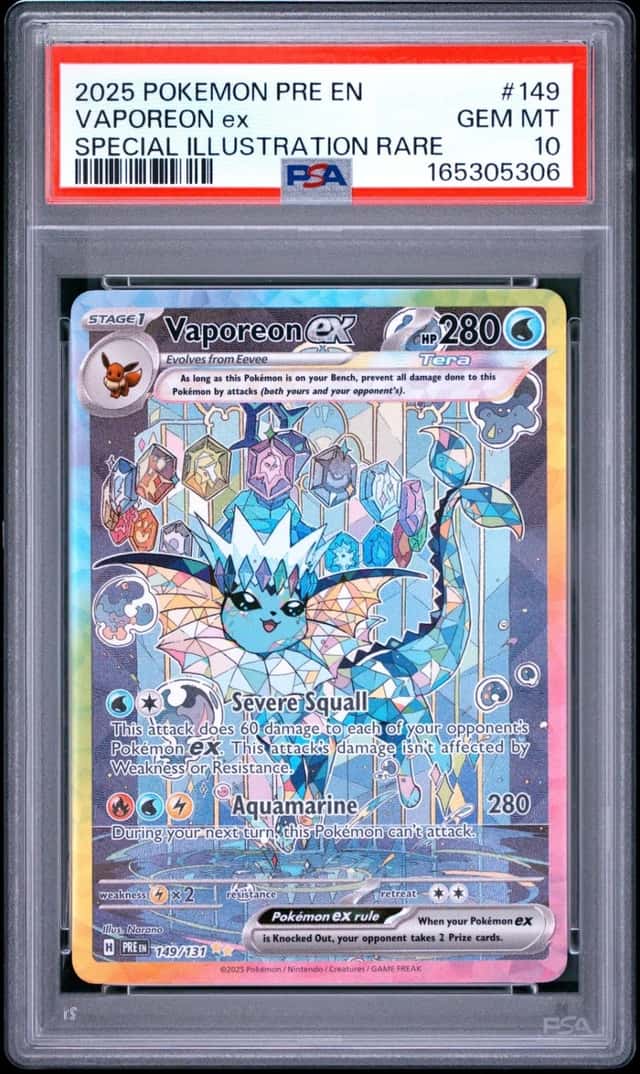 2025 POKEMON PRISMATIC EVOLUTIONS SPECIAL ILLUSTRATION RARE VAPOREON EX PSA 10