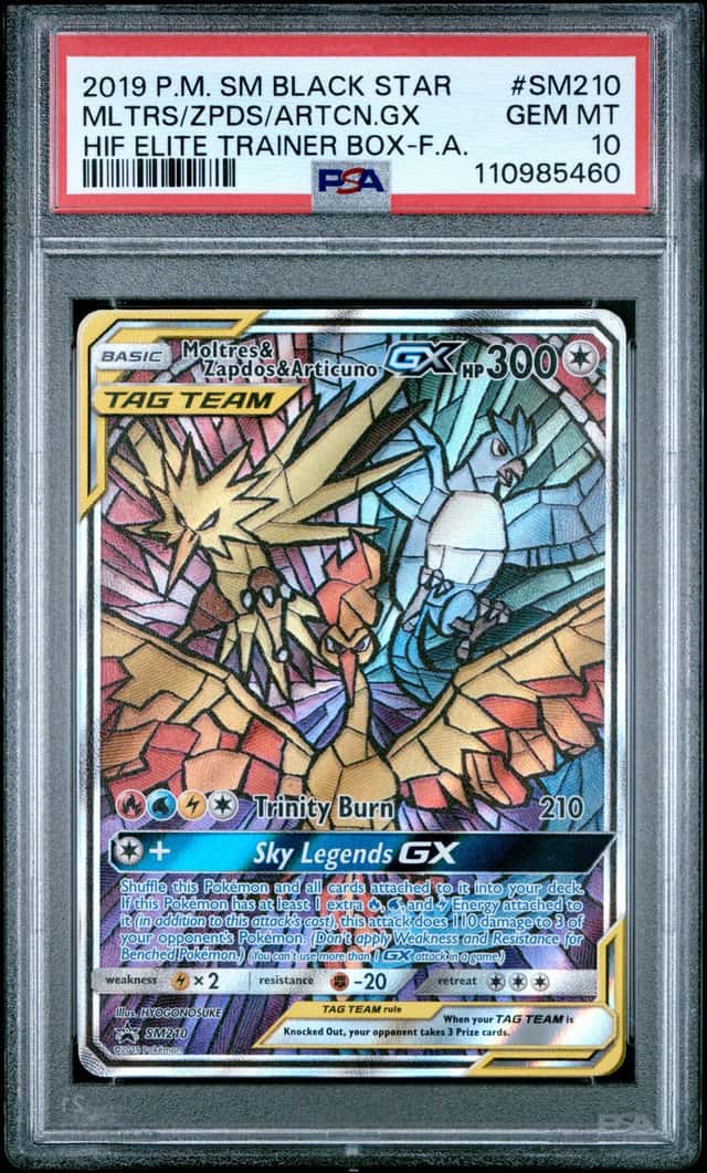 Pokémon TCG Moltres Zapdos Articuno GX SM210 Stained Glass Promo PSA 10 GEM MT
