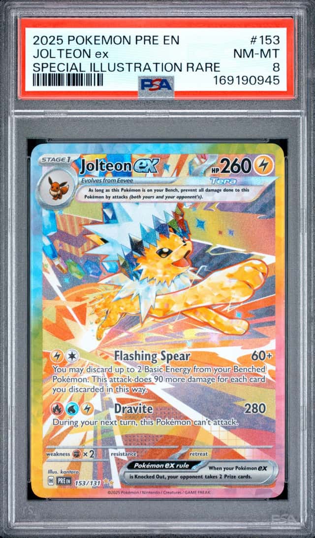2025 POKEMON PRISMATIC EVOLUTIONS SPECIAL ILLUSTRATION RARE JOLTEON EX PSA 8