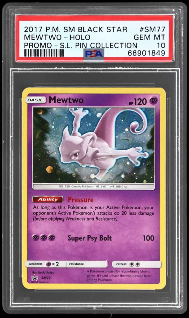 2017 Pokemon Sun and Moon Black Star Promo Shining Legends Pin Collection Holo Mewtwo #SM77
