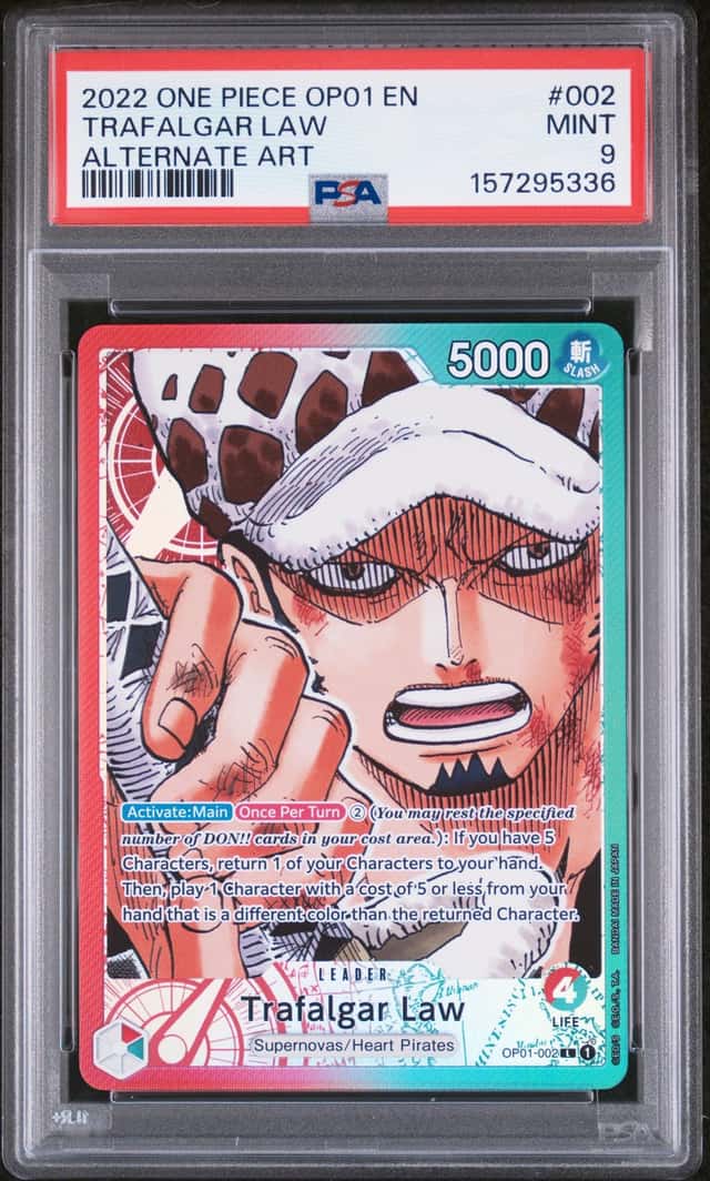 One Piece Card Game Trafalgar Law OP01-002 Alternate Art PSA9