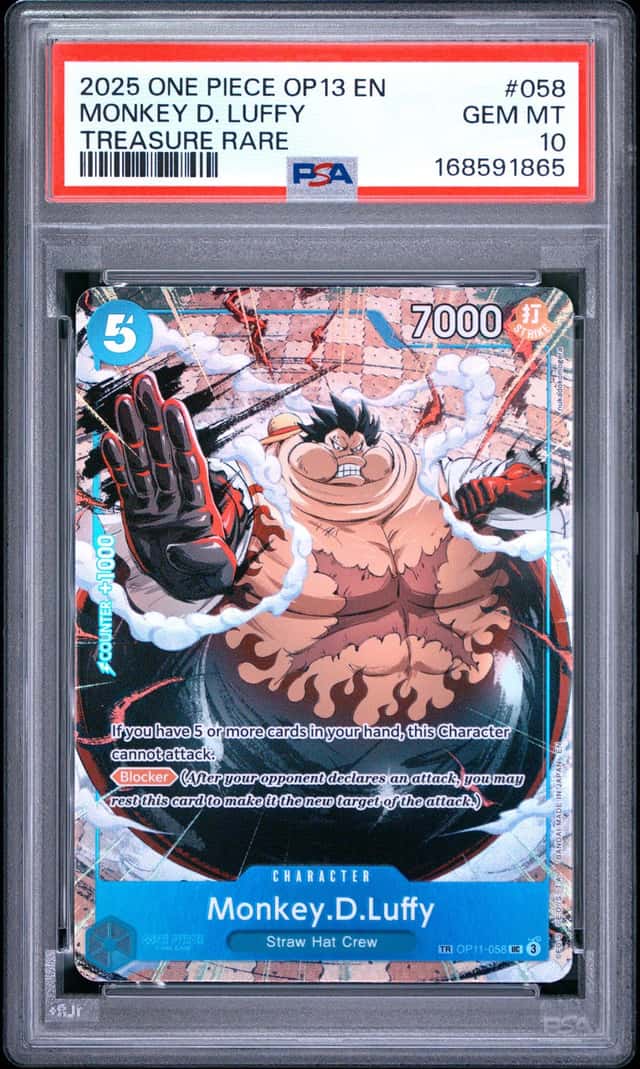 2025 ONE PIECE OP13-CARRYING ON HIS WILL TREASURE RARE MONKEY D. LUFFY PSA 10