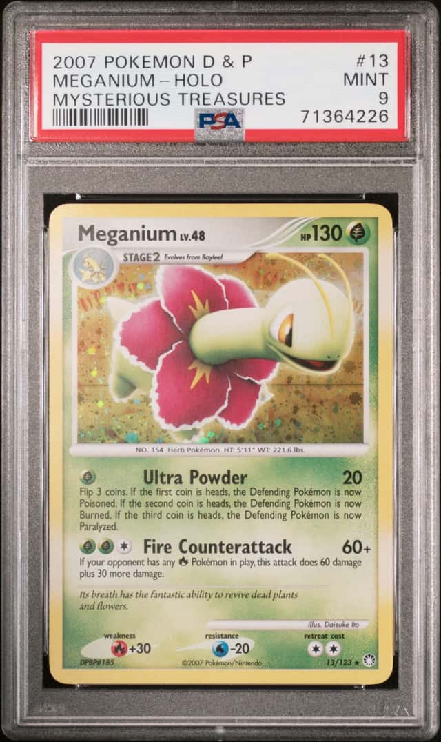 2007 Pokemon Diamond & Pearl Mysterious Treasures Holo Meganium #13 PSA 9 MINT