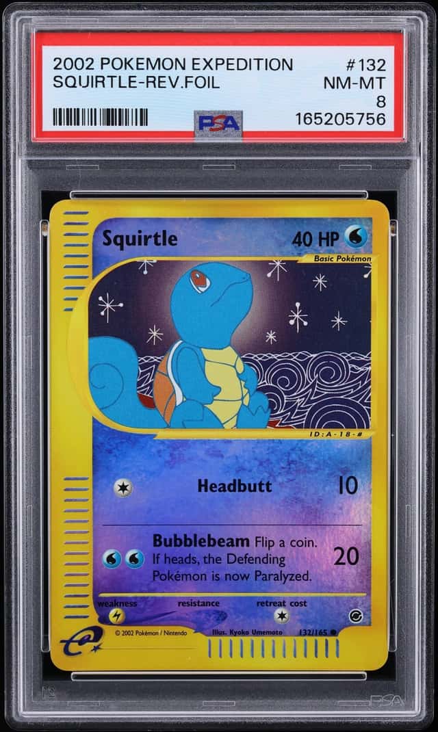 2002 Pokemon Expedition Reverse Holo Squirtle #132 PSA 8 NM-MT