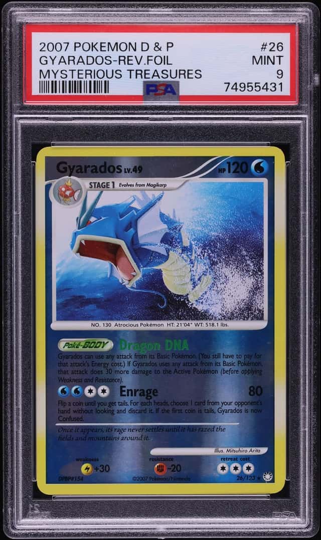 2007 Pokemon Diamond & Pearl Mysterious Treasures Reverse Holo Gyarados #26 PSA 9 MINT