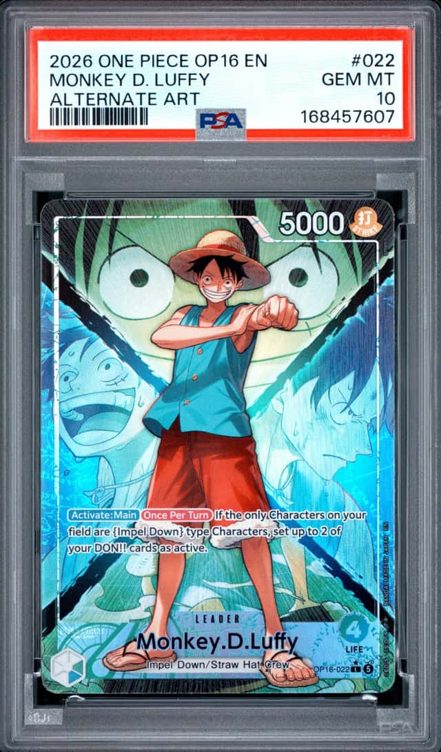 2026 ONE PIECE OP16-THE TIME OF BATTLE ALTERNATE ART #022 MONKEY D. LUFFY PSA 10