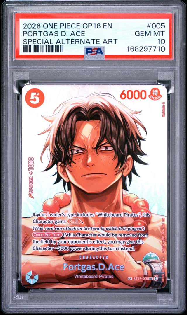 2026 ONE PIECE THE TIME OF BATTLE SPECIAL ALT ART #005 PORTGAS D. ACE PSA 10