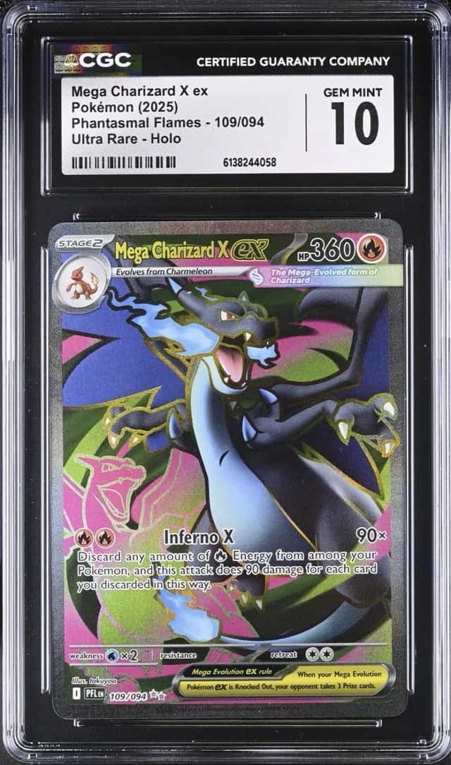 Mega Charizard X ex 109/094 🌟CGC 10 Gem Mint 🌟Phantasmal Flames Pokemon Slab